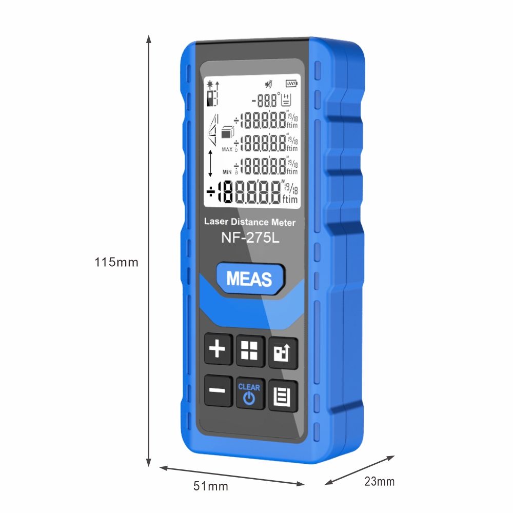The 100m laser distance meter held in hand, highlighting its ultra-compact and portable size for easy carrying and use. 