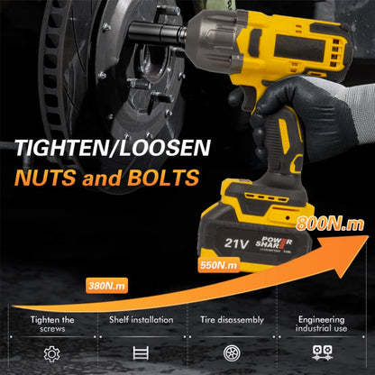 21V Rechargeable Brushless High-Torque Impact Wrench 800N·m Industrial-Grade Electric Wrench Maintenance Tool